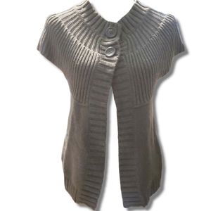 Anthropologie Taupe open front short sleeve chunky sweater cardigan 98%cotton